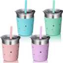 Tiblue Kids & Toddler Cups, Spill Proof Stainless Steel Smoothie Tumblers with Leak Proof Lids, Silicone Straw with Stopper & Sleeve, BPA FREE Snack Cup for Baby Girls Boys(4 Pack, 8oz Multicolor)