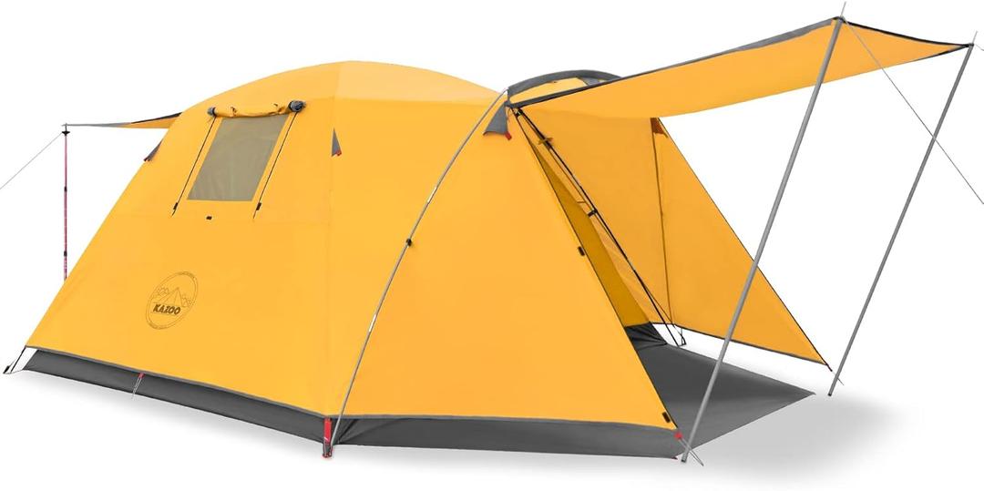 KAZOO 4 Person Camping Tent Outdoor Waterproof Family Large Tents 4 People Easy Setup Tent with Porch Double Layer