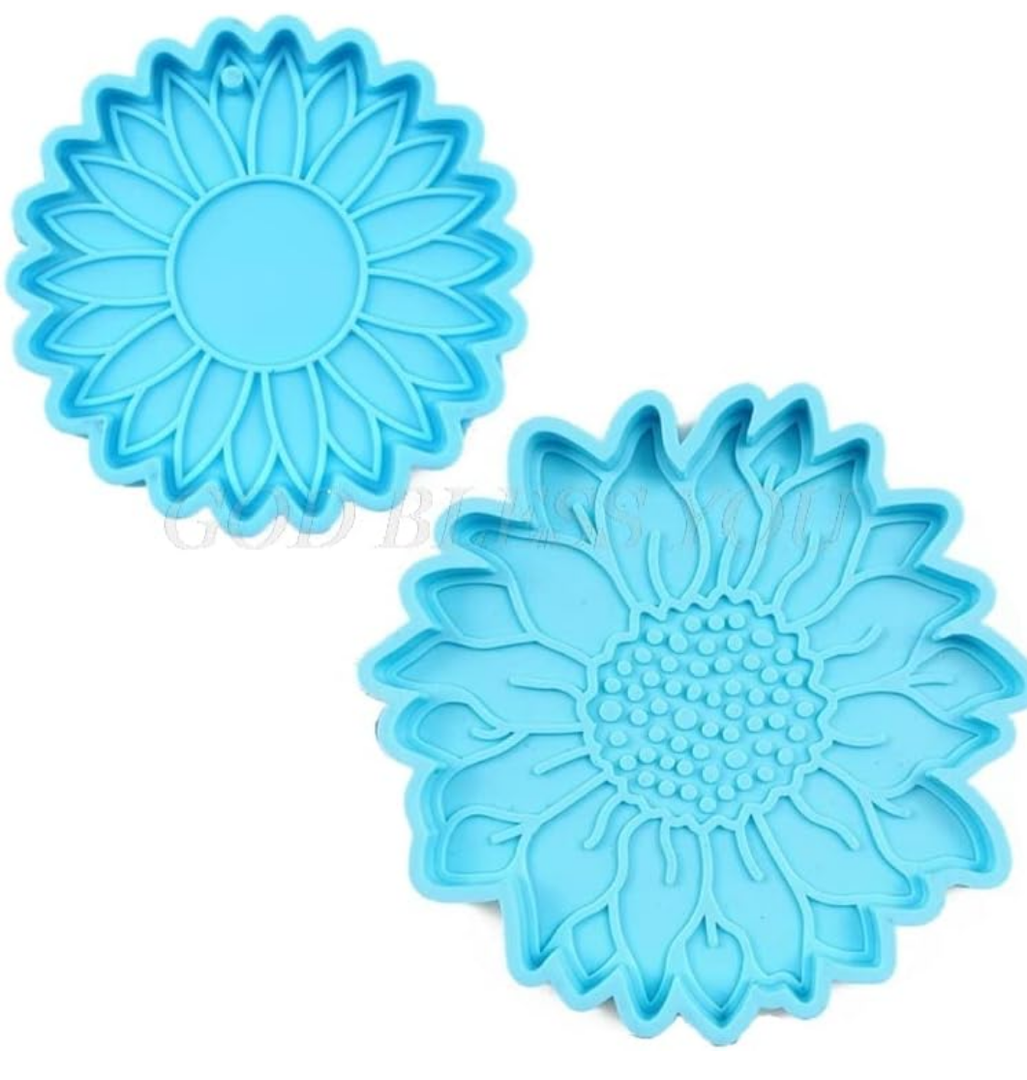 2Pcs Sun Flower Coaster Keychain Silicone Resin Molds Flower Shape Resin Casting Molds Floral Resin Molds Kit Craft Tools