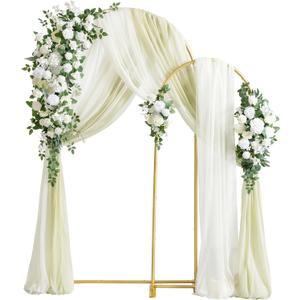 Ling's Moment Wedding Arch Backdrop Stand with Flowers - 7.2FT, 6FT Double Metal Arch Frame with Drapes for Ceremony Decoration - Bridal Shower, Artificial Floral Birthday, Set of 2, White Ivory Green