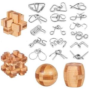 Brain Teaser Puzzle 20Pcs Unlock Interlock Game IQ Test Wooden Toy 3D Unlock Interlock Puzzle Magic Ball Brain Teaser Toy Puzzles for Adults
