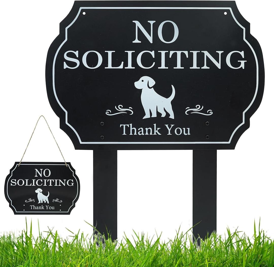 No Soliciting Sign for House Funny Metal No Soliciting Yard Sign, No Solicitation Sign for Home and Business (Black, Dog)