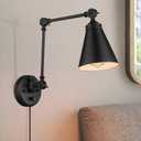LIROUVET Swing Arm Wall Sconces, Adjustable Plug in Wall Lamp, Industrial Indoor Wall Light with Dimmable On/Off Switch Plug-in Cord, Black Sconces Wall Lighting for Bedroom, Kitchen, WL02BK-N
