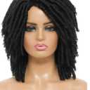 Short Dreadlock Wig for Women and Men, Synthetic Afro Twist Braided Wigs Faux Locs Hair Full Machine Made Glueless Curly Wigs, Black Color