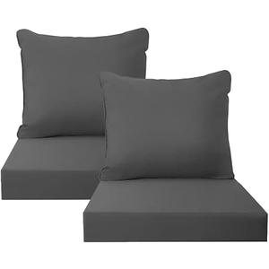 INFBLUE Deep Seat Cushions, Outdoor Cushions, Patio Furniture Cushions, Deep Seat & Back Cushion Patio Cushions for Backyard Couch Sofa Fade Resistant (22x24x4 inches 2 Sets, Black Grey)