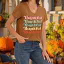 Thanksgiving Shirts for Women Thankful V Neck Shirt Family Thanksgiving Gifts Short Sleeve Tee Fall Top (Brown, S)