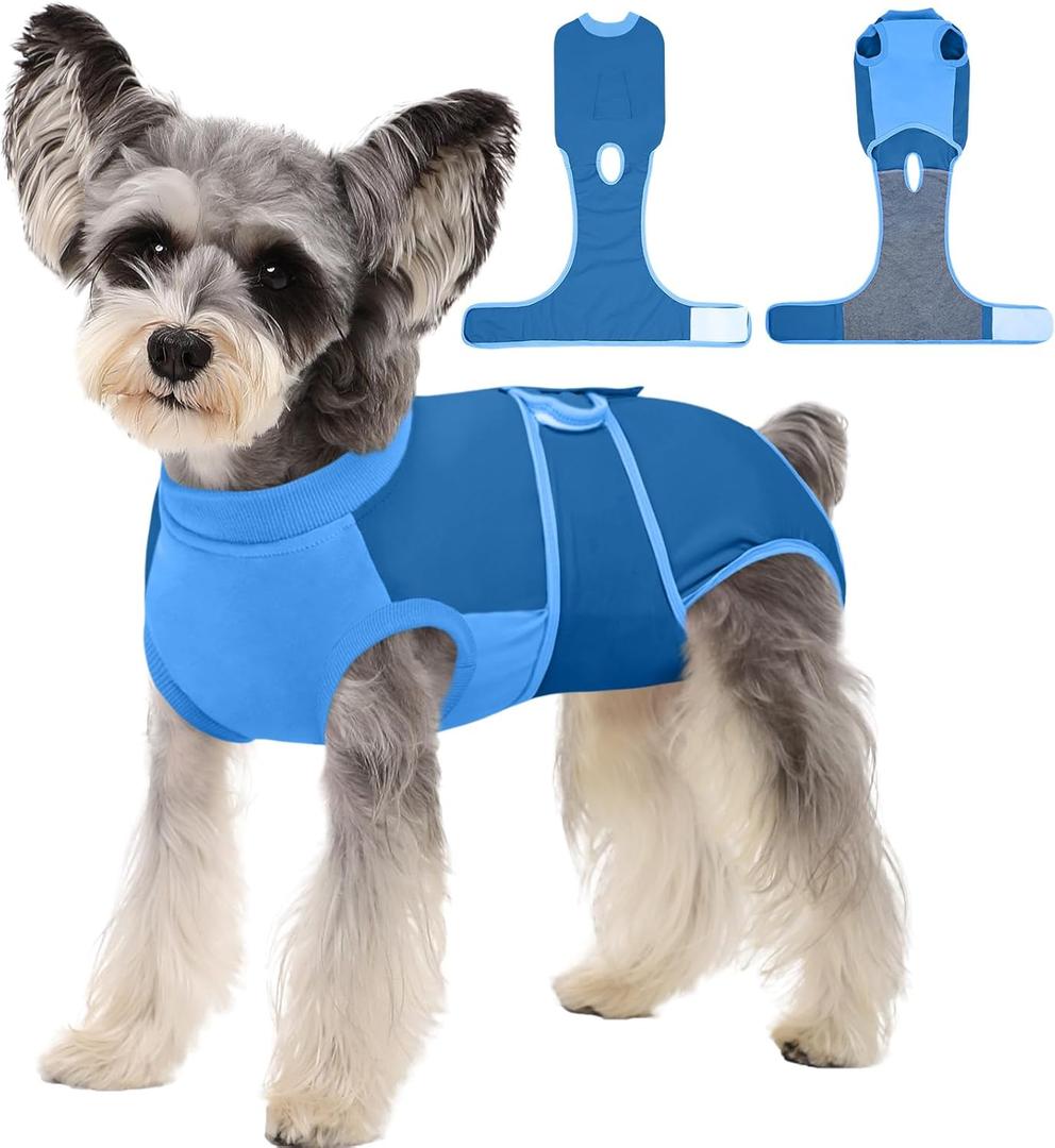 Kuoser Dog Recovery Suit, Female/Male Spay/Neuter Surgery Suit, Anti-Licking Pet Onesie, Blue, Small (7-15LB) (Small (Back: 11.4" - 13.4"; Weight: 7 - 15LB))