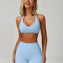 ABOCIW Workout Sets for Women V Neck Racerback Sports Bra High Waist Biker Shorts 2 Piece Gym Yoga Pilates Outfits Sky Blue Small