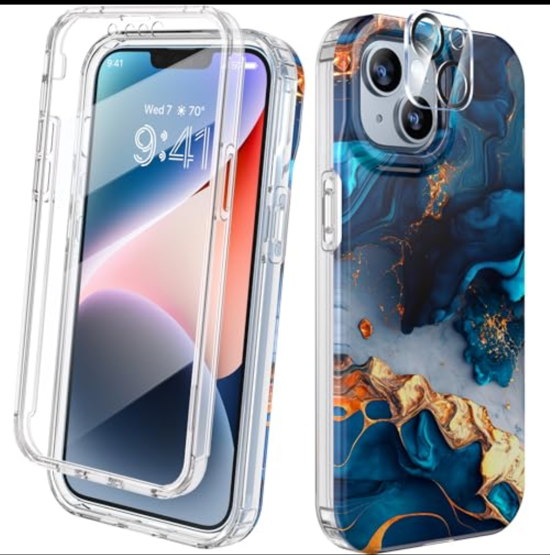 Diaclara Designed for iPhone 14 Case, Full Body Rugged Case with Built-in Touch Sensitive Anti-Scratch Screen Protector, with Camera Lens Protector for iPhone 14 6.1" (Water Blue)