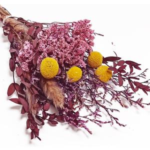 L'BREVOGA Dried Flower Bouquet - Caspia,Rose, Billy Ball, Gypsophila - 15 Inches, Unique Design (Purple)