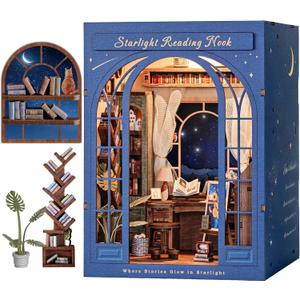 DIY Book Nook Kit for Adults, 3D Wooden Puzzle Booknook Miniature House Kit (Starlight Reading Nook)