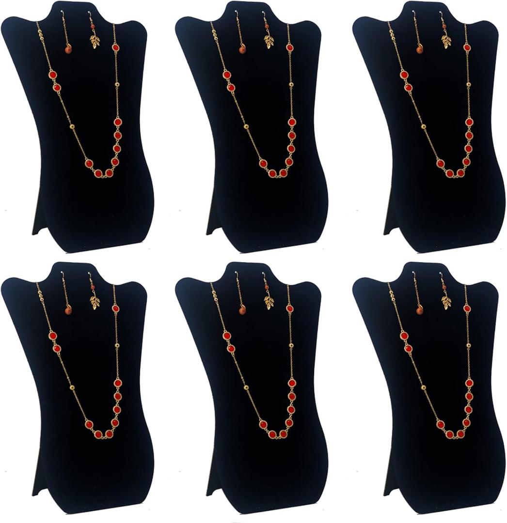14 Inch Tall Black Velvet Necklace & Earing Display Stands for selling, Foldable Jewelry Display Stands for Shows, (Set of 6)