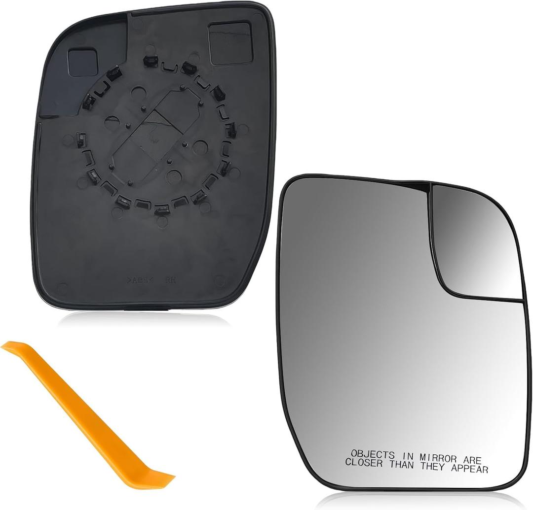 Passenger Side Mirror Glass with Backing Plate Compatible with 2010-2014 Ford E150 E250 E350 Super Duty Econoline Van, Right Convex Lens Replacement, Replaces OE AC2Z17K707A AC2Z-17K707-A