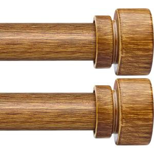 Lootkell 2 Pack Wood Curtain Rods for Windows 72 to 144 Inches 1" Diameter Boho Decorative Heavy Duty Window Curtain Rod Set Adjustable with Handmade Wood Grain Design for Living Room Bedroom Kitchen