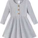 PATPAT Baby & Toddler Girl Ribbed Knit Cotton Dress  Versatile Sleeveless Summer Tank & Long Sleeve Fall Dress, Sizes 3M6Y (Gray)