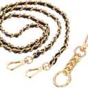 uxcell Purse Chain Strap, PU Leather Purse Straps Replacement Crossbody Flat Woven Handbag Strap (47.2", Light Gold/Black)