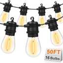 GvvooHome 50FT LED Outdoor String Lights with 16 Shatterproof Waterproof S14 Replaceable Bulbs(1 Spare), 2700K Commercial Grade Patio Lights, Outside Hanging Light for Yard Garden Porch Deck Decor