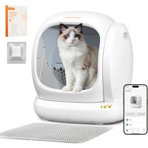MeoWant Automatic Cat Litter Box, Large Opening Self Cleaning Litter Box with Safety Protection for Multiple Cats, App Control, Odor-Free, 75L Space, Yellow