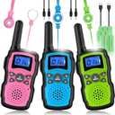 Wishouse Walkie Talkies for Kids Rechargeable Long Range, Xmas Birthday Gift for Boys Girls 4 5 6 7 8 9 10 Year Old, Hiking Gear Camping Games, Toys with Flashlight, VOX, Easy to Use 3 Pack (Pink Blue Green)