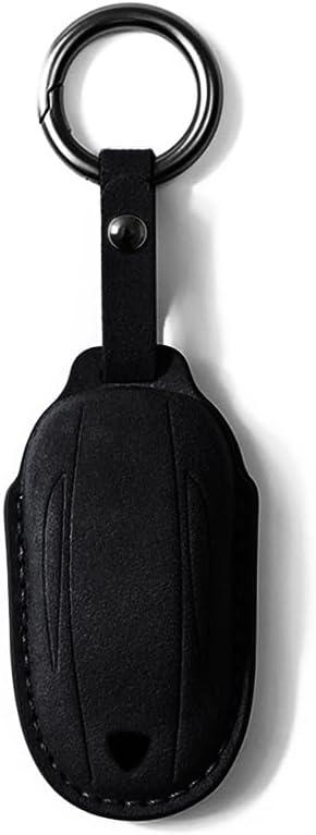 Tesla Model 3 Y S X Smart Key Fob Case Suede Leather Black Anti Drop Scratch Resistant Comfortable Touch Keychain Cover Protector Accessory (Black, Model 3/Y/S)