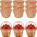 Geelin 12 Pcs Mini Wooden Berry Baskets with Handles Bulk 4.72 x 3.94 Inch Red Plaid Decorative Baskets Empty for Wedding Party Favors Picnic Picking Fruit Apple Strawberry Flower