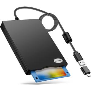 Floppy Disk Reader, 3.5 inch 1.44mb External USB Type A/C Floppy Disk Drive for PC, Laptop and Desktop Compatible with Windows 11/10/8/7/2000/XP, Not Compatible With Mac and Chrome, Black