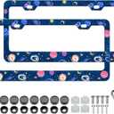 Planet License Plate Frame - 2PCS Cute Outer Space Planet Aluminum Metal License Plate Holder, Rust-Proof Waterproof Car Decorative Tag Frames for Standard Us 12x6 Inch