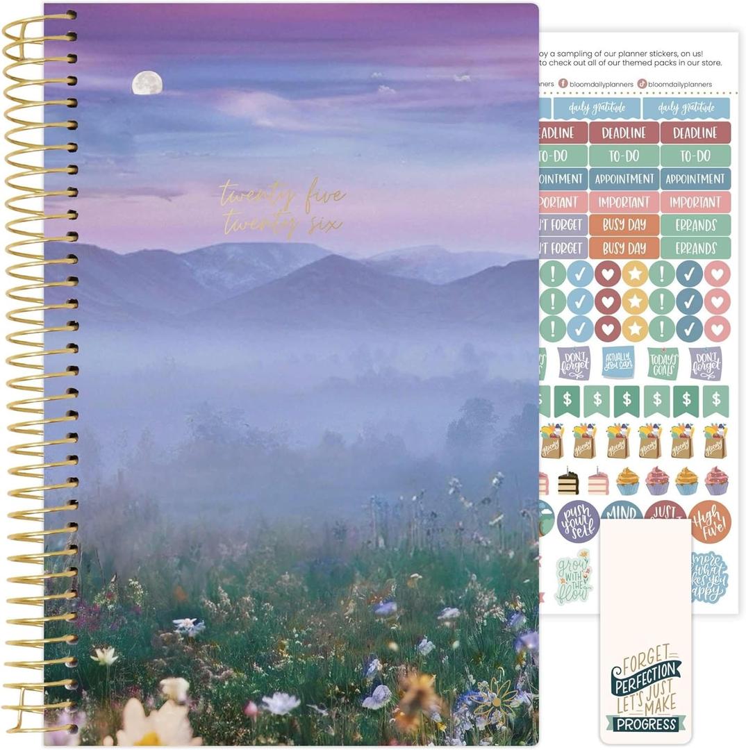 Bloom Daily Planners 2025-2026 Academic Year Daily Planner (July 2025 - July 2026) - A5 Weekly & Monthly Calendar Agenda Organizer Book with Stickers - 5.5" x 8.25" - Mystical Mountains