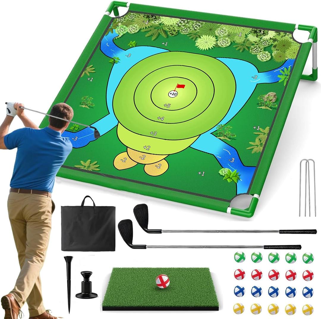 Golf Chipping Game Portable Yard Practice Set, Indoor & Outdoor Lawn Play for Adults and Family, Backyard, Beach, Office Party, Golf Gifts for Men (Chipping Game+2 Golf Clubs)