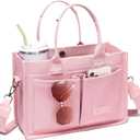 Canvas Tote Bag for Women,Women's Bags Crossbody Bags Work Laptop Tote Bag Large Handbags Purse for Travel Nurse Teacher (Pink With Compartments)