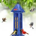 Kingsyard Rainproof Bird Feeder for Outdoor Hanging, Recycled Plastic Wild Bird Feeder with 4 Metal Ports, 3 lbs Large Capacity, Garden Yard Decorations for Bluebird Finches, Blue