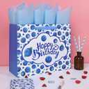 2 x 13'' Large Blueberry Happy Birthday Gift Bag Set with Handles, Greeting Card, Tissue Papers and Stickers for Boys Girls Kids Teens Women Men, Fruit Themed Birthday Design, 1 Pcs