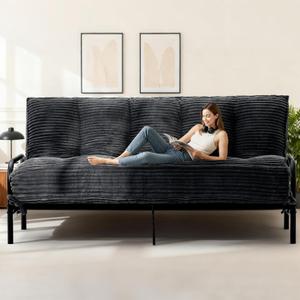 10" Futon Mattress Queen Size,Futons Sofa Couch Bed with Straps, Thick Corduroy Floor Mattress for Adults, Roll Up Folding Mattress Shredded Foam Filling, Medium Firm (Black, Queen)