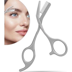 Eyebrow Trimming Scissors with Combs, Eyebrow Trimmers, Gifts for Men Women Stocking Stuffers, Stainless Steel Gray