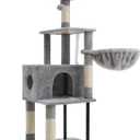 Heybly Cat Tree, 49.2 Inches Cat Tower for Indoor Cats, Spacious Cat House Condo with Hidden SpaceSturdy Steel TubeSoft Plush Top PerchCozy Hammock and Sisal Scratching Posts, Light Gray HCT200SW