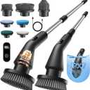Leebein Electric Spin Scrubber, 2026 Upgraded Cordless Cleaning Brush Bathroom Scrubber, IPX7 Waterproof Electric Scrubber with 7 Brush Heads, Extendable Long Handle Power Scrubber for Bathtub Floor (Pure Black)