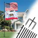 ZMTECH 12FT Heavy Duty Flag Pole with 5 Pronges Base in Ground for Yard,Tangle Free Spinning Stainless Steel,Windproof Ground Flag Poles for 2 Flags | Outside House Residential or Commercial 1 Pack