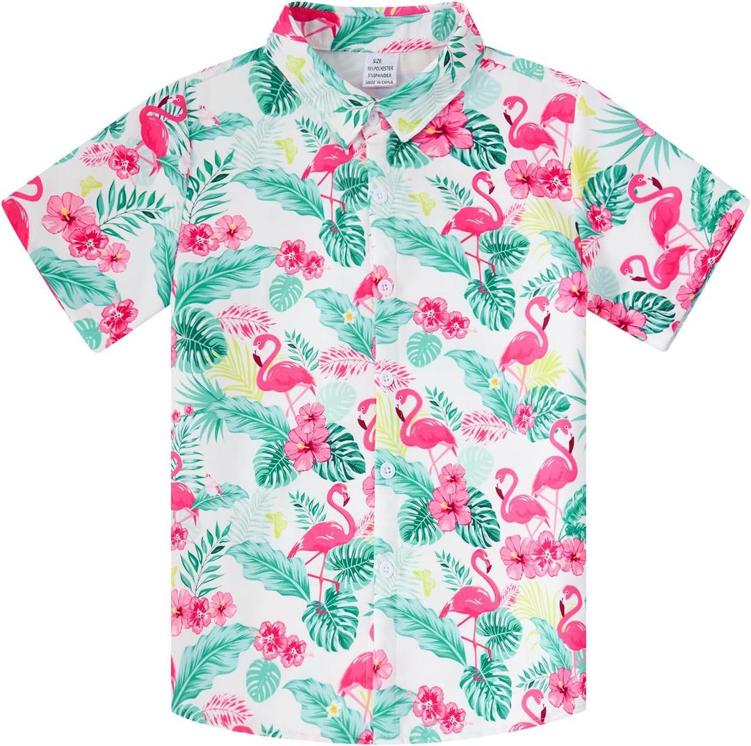 westwolf Boys Hawaiian Shirts 3-14T Button Down Aloha Luau Shirt Kids | 95% polyester 5% spandex, lightweight breathable feel, short sleeves, button front, 3D tropical prints, machine washable