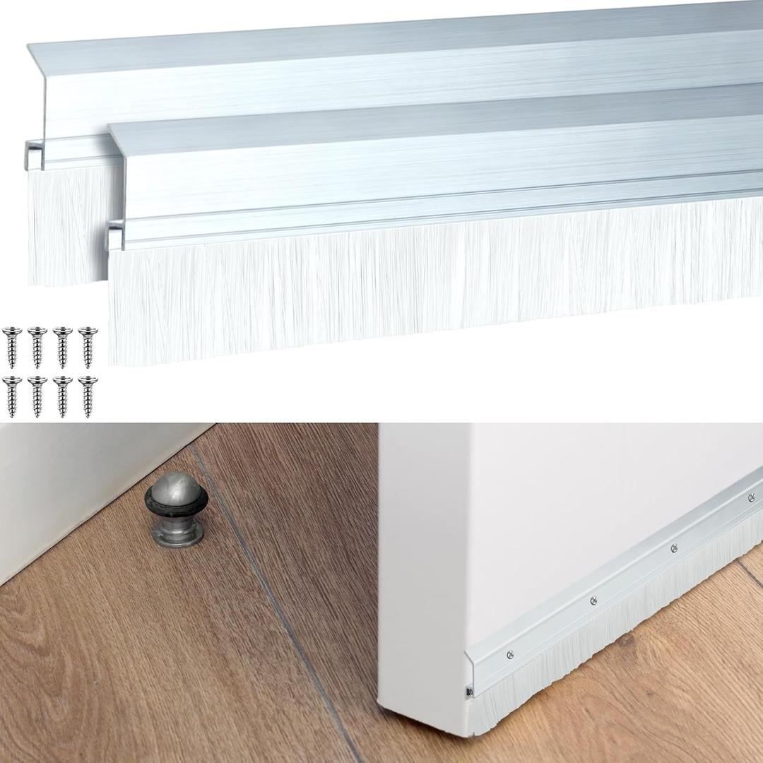 Hushee Brush Door Sweep for Exterior Interior, 48 Inches, White, 2 Pack