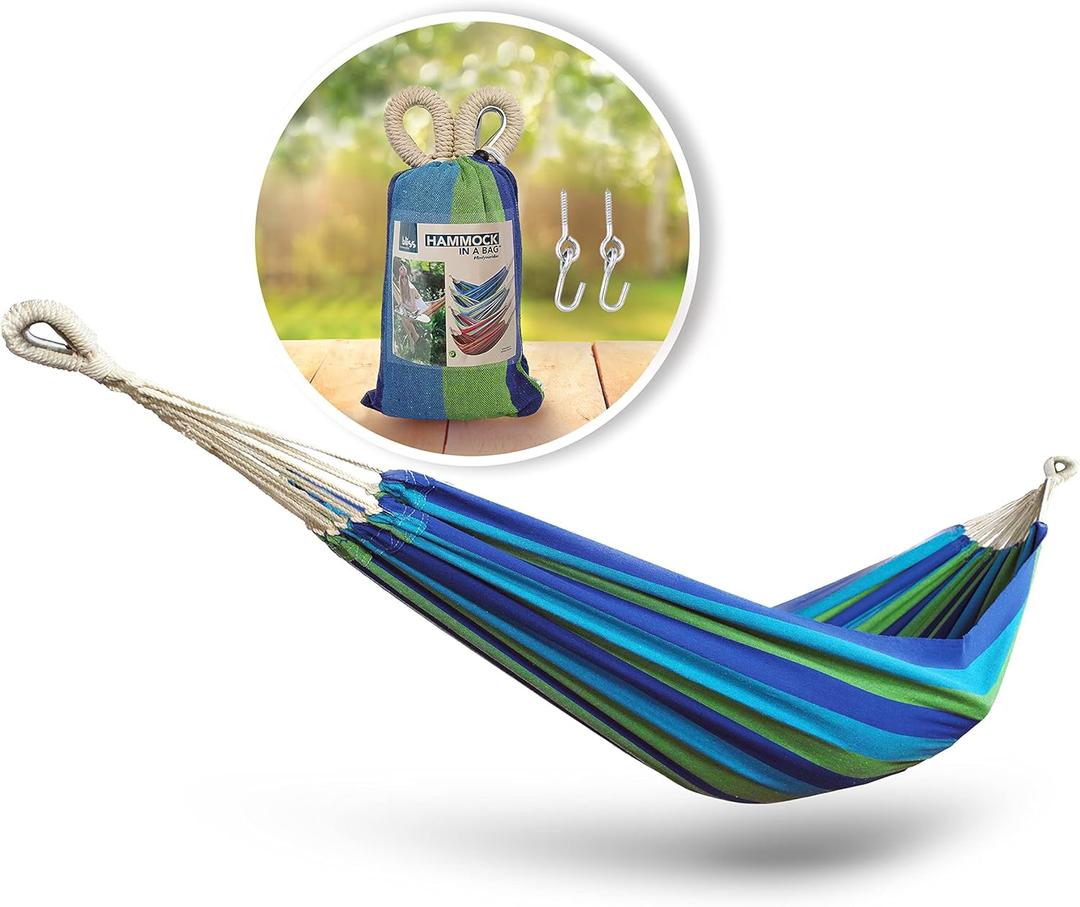 Bliss Hammocks BH-400-SB 40" Wide Hammock w/Hand-Woven Rope Loops & Hanging Hardware, Outdoor, Patio, Backyard Durable, Cotton and Polyester Blend, 220 Lbs Capacity, Seabreeze
