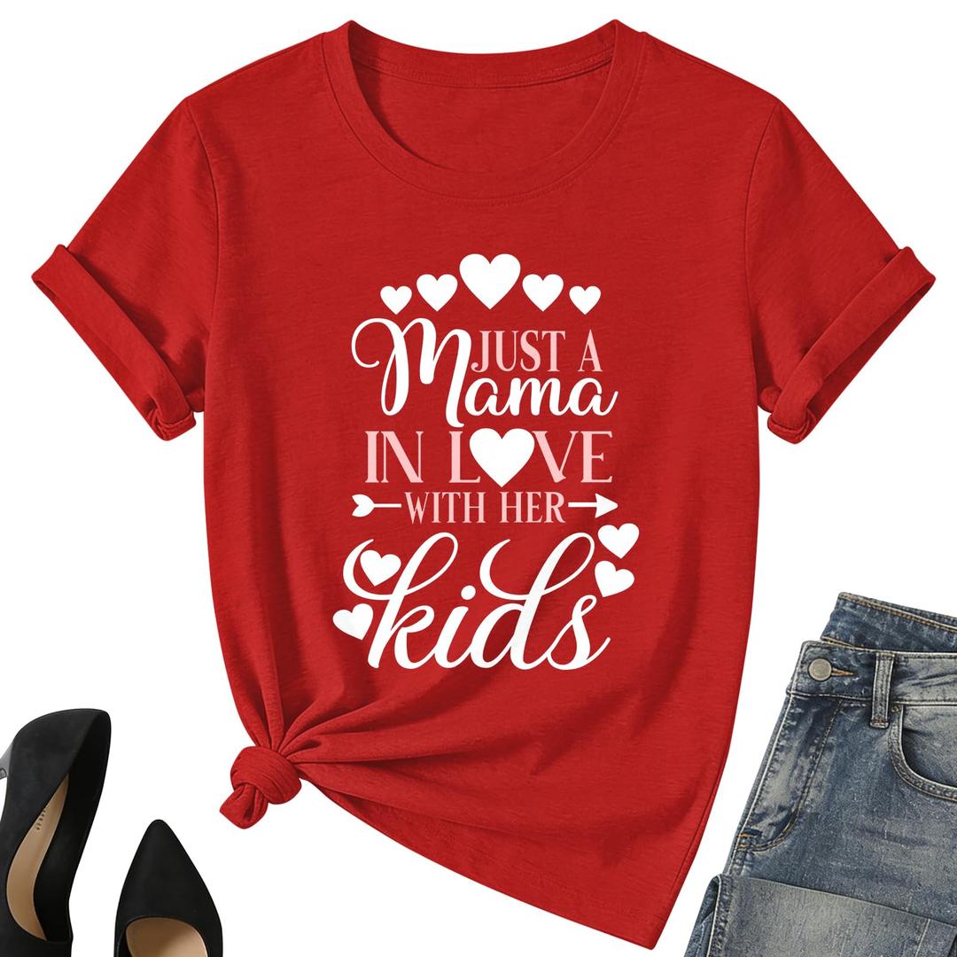 Valentines Mama Shirt for Women-Valentines Day Love Heart Short Sleeves Cute Mama Tee Tops (S)