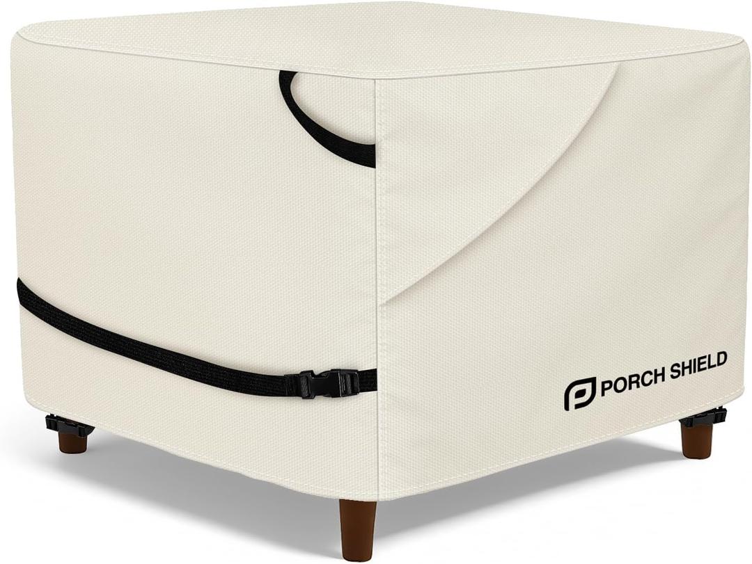 Porch Shield Patio Ottoman Cover - Waterproof Outdoor Square Side Table Covers 22L x 22W x 18H inch, Beige