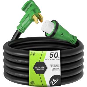 RVMATE 50 Amp 25 Feet RV/Generator Lockable Power Extension Cord, Easy Plug in Handle, 14-50P to SS 2-50R with LED Indicator, ETL Listed