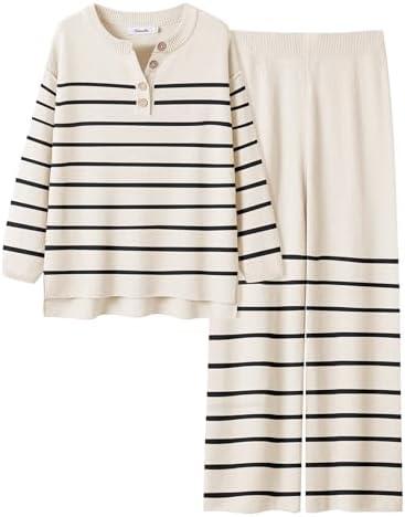 ANRABESS Women 2 Piece Outfits Oversized Loose Waffle Knit Sweater Set 2025 Fall Trendy Matching Lounge Sets Cozy Clothes, M