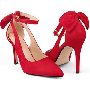 COLETER Womens Bow Knot High Heels Pointed Toe Stiletto Ankle Strap D'Orsay Pumps Bow Evening Dress Shoes 8