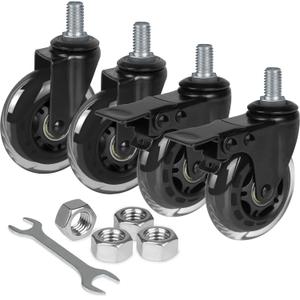 8T8 3 Inch Rubber Caster Wheels Heavy Duty with 2 Brakes, 1/2''-13 x 1" Threaded Stem Casters Set of 4 (Screw Diameter 1/2", Length 1"), Quiet and Smooth Rolling Castors for Furniture Hardwood Floors