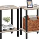 TUTOTAK End Table, Set of 2, Side Table, Nightstand, 2-Tier Storage Shelf, Sofa Table for Small Space, Living Room, Bed Room TB01BG035 (Greige)