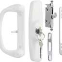 Aluminum Sliding Glass Patio Door Handle Set with Mortise Lock & Keys, Fits 1-1/4" to 2" Thick Doors 3-15/16" Hole Spacing, Adjustable Thumb Latch, Non-Handed, White