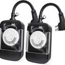 24 Hour Outdoor Mechanical Timer Switch with Two Ground Outlets, Variable On/Off Setting Every 30 Minutes, 48 Pin Setting Dial, Up to 24 Events Per Day,ETL Listed,Black