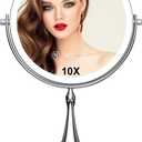 9" Large Lighted Makeup Mirror, 1X/10X Magnifying Vanity Mirror with 3 Colors Dimmable Lightning, 80 LED Lights, 360Rotation Double Sided Standing Desk Mirror (Silver)